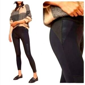 Anthropologie black vegan leather and suede ponte leggings size 25 ankle zip